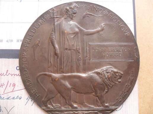 Death Plaque : Officer 1/4th Denbighshire Royal Welsh Fusiliers