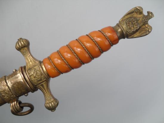 Third Reich Naval Officer's 2nd Model Etched Blade Dagger By WKC (Orange Grip)