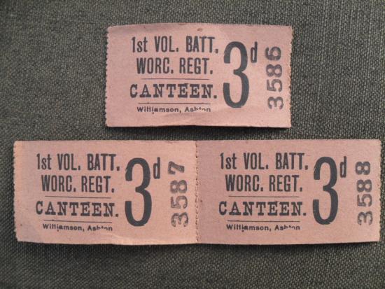 WW1 1st Vol. Batt. Worcestershire Regiment Canteen Tickets