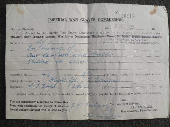 1912 Early RFC Flight Sergt's Ephemera Group No.194 (Killed in the Field 1915)