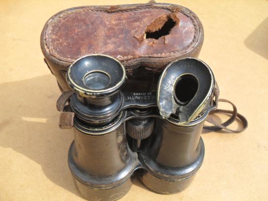 WW1 British / Commonwealth Officer's Bullet Damaged Binoculars & Leather Case (Named)