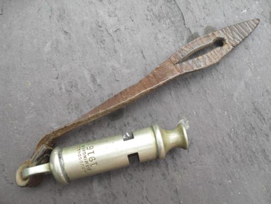 1915 Dated British Army Trench Whistle With Leather Tab