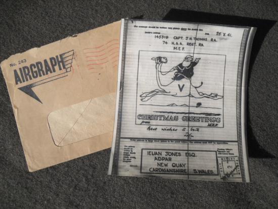 1941 Dated British Airgraph 74 H.A.A Regiment R.A (Middle East Forces)
