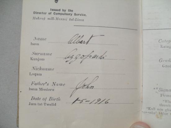 WW2 Malta Dockyard Workers Continuous Service Booklet
