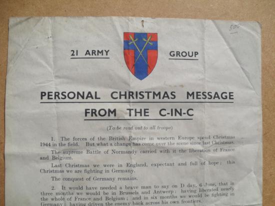 WW2 British 21st Army Christmas Message To Troops  Belgium 1944